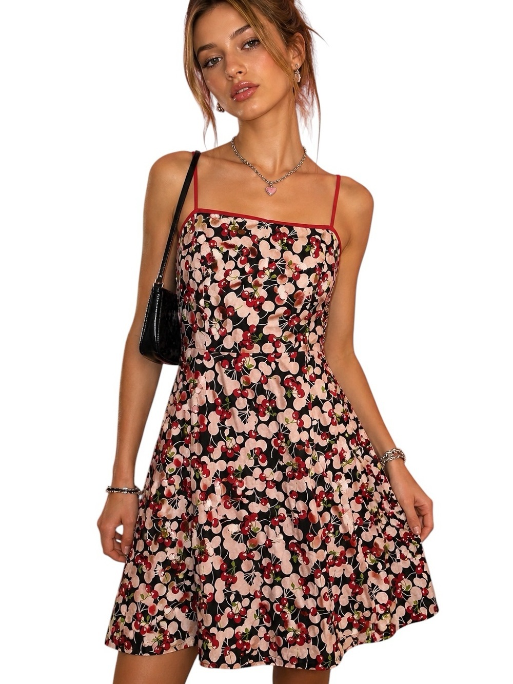 Vintage Y2K Outlooks Cherry Print Strappy Mini Dress Size Small 90s Fruit Retro